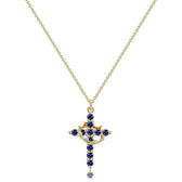 Women's Pendant Necklace Featuring Cross and Crown Design with Stone Accents