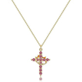 Women's Pendant Necklace Featuring Cross and Crown Design with Stone Accents