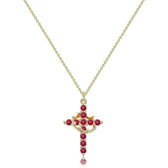 Women's Pendant Necklace Featuring Cross and Crown Design with Stone Accents