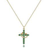 Women's Pendant Necklace Featuring Cross and Crown Design with Stone Accents