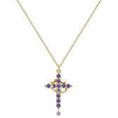 Women's Pendant Necklace Featuring Cross and Crown Design with Stone Accents