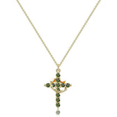 Women's Pendant Necklace Featuring Cross and Crown Design with Stone Accents