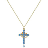 Women's Pendant Necklace Featuring Cross and Crown Design with Stone Accents