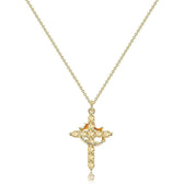 Women's Pendant Necklace Featuring Cross and Crown Design with Stone Accents