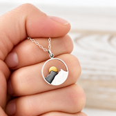 Women Necklace with Mountain Pendant and Sun Motif