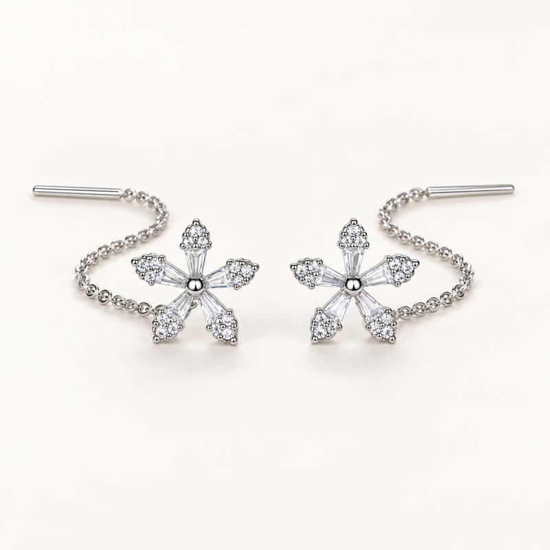 Ladies Thread Earrings with Floral Motif