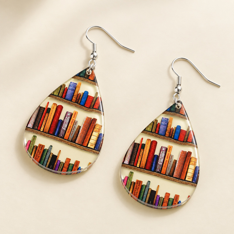 Ladies Earrings with Book and Library Motif