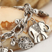 Women's Vintage Anklet Featuring Elephants and Heart Charms