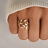Women's Adjustable Leaf Ring with Decorative Gemstone