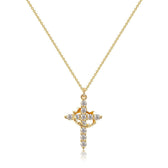 Women's Pendant Necklace Featuring Cross and Crown Design with Stone Accents