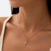 Women's Pendant Necklace Featuring Cross and Crown Design with Stone Accents