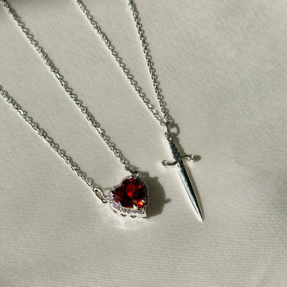 Women's 2-piece Partner Necklace Set featuring Heart and Sword Pendant