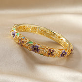Open Flower Bracelet for Women with Enamel Details and Stone Accents