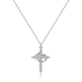 Women's Pendant Necklace Featuring Cross and Crown Design with Stone Accents