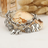 Women's Vintage Anklet Featuring Elephants and Heart Charms