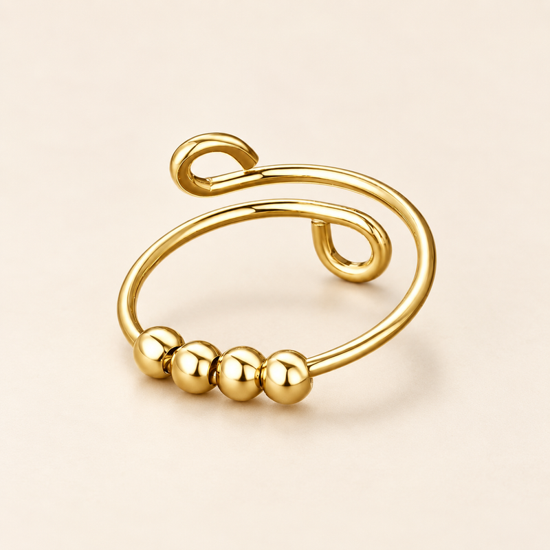 Women Adjustable Fidget Ring with Four Moving Beads