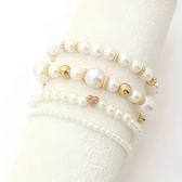 Women's 4-Piece Stackable Bracelet Collection with Pearl Accents and Heart Charm