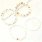Women's 4-Piece Stackable Bracelet Collection with Pearl Accents and Heart Charm