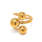 Women's Adjustable Open Ring with Three-Ball Design and Multi-Band Structure