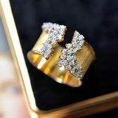 Women's Adjustable Open Statement Ring with Structured Band and Stone Accents