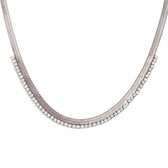 Women's Fishbone Necklace Featuring Wide Chain Design and Stone Accents