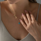 Women’s Custom Name Necklace with Teardrop Stone