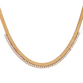 Women's Fishbone Necklace Featuring Wide Chain Design and Stone Accents