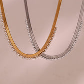 Women's Fishbone Necklace Featuring Wide Chain Design and Stone Accents
