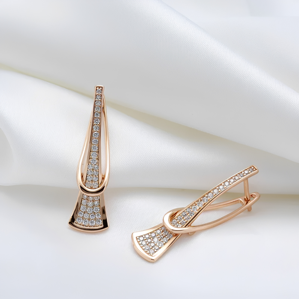 Women's Layered Earrings with Vertical Design and Decorative Stone Accents