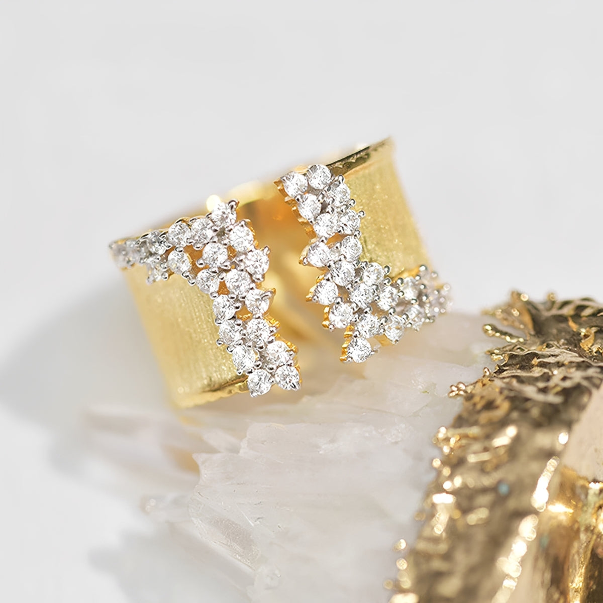 Women's Adjustable Open Statement Ring with Structured Band and Stone Accents