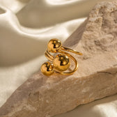 Women's Adjustable Open Ring with Three-Ball Design and Multi-Band Structure