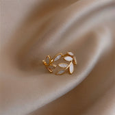Women's Adjustable Leaf Ring with Decorative Gemstone