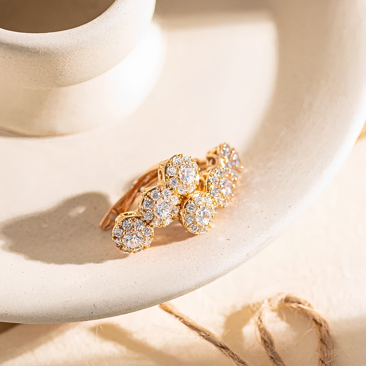 Women's Statement Earrings with Three-Layer Design and Central Stone Accent