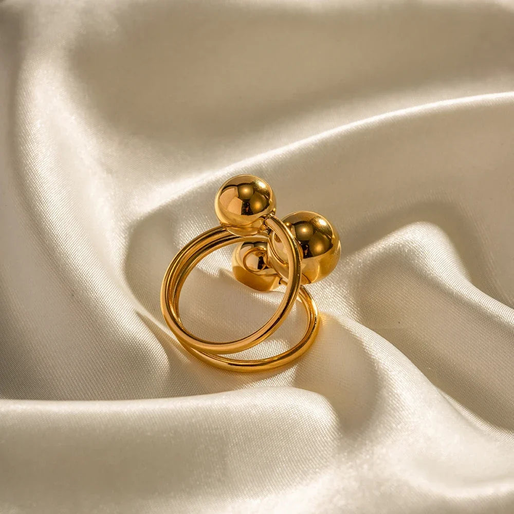 Women's Adjustable Open Ring with Three-Ball Design and Multi-Band Structure
