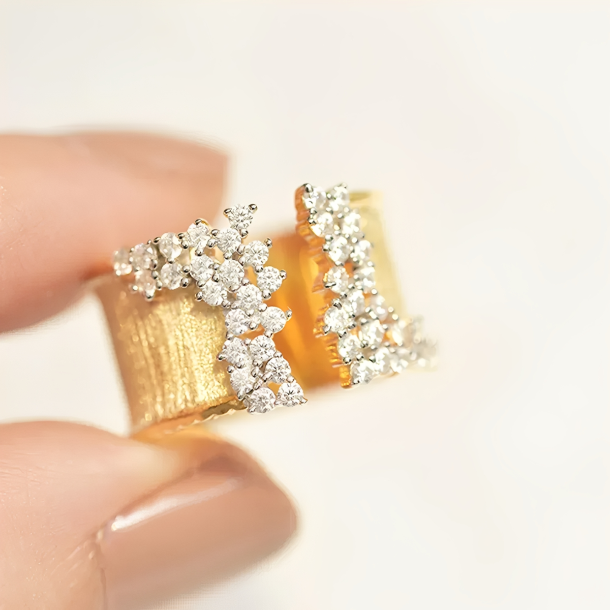 Women's Adjustable Open Statement Ring with Structured Band and Stone Accents