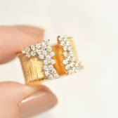 Women's Adjustable Open Statement Ring with Structured Band and Stone Accents