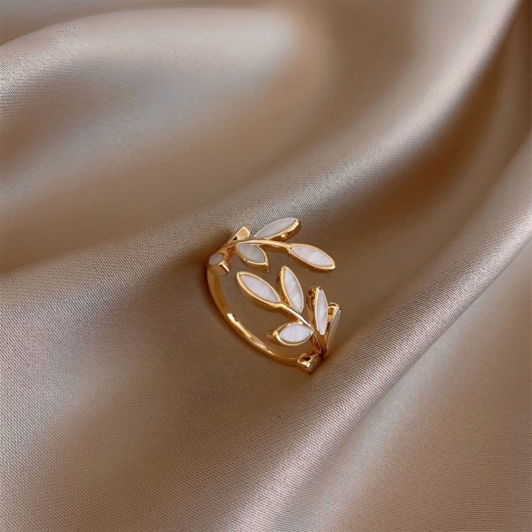 Women's Adjustable Leaf Ring with Decorative Gemstone