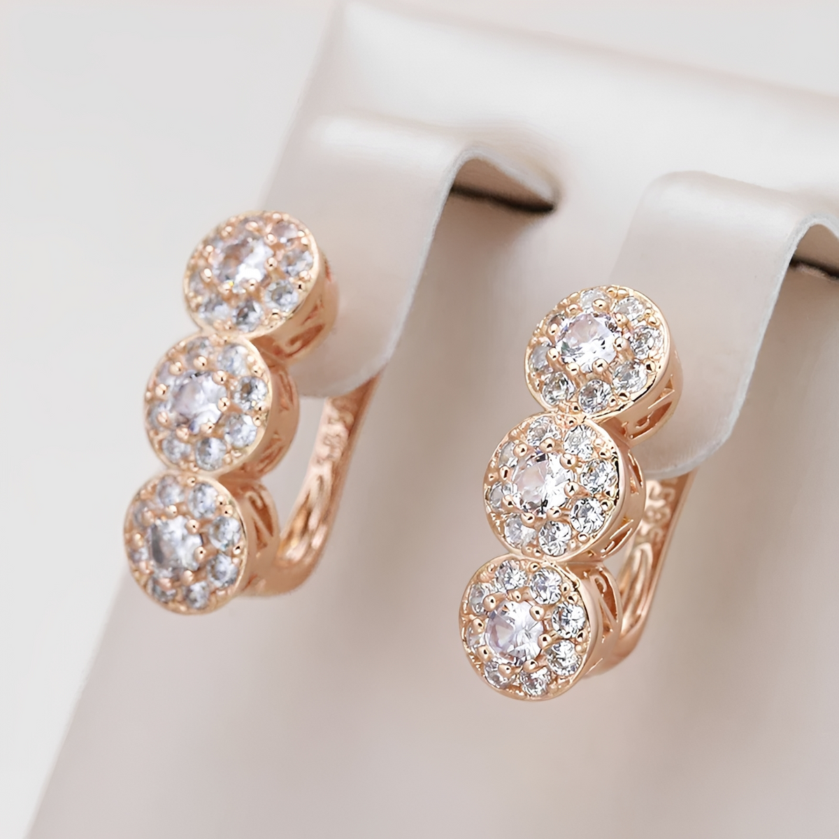 Women's Statement Earrings with Three-Layer Design and Central Stone Accent