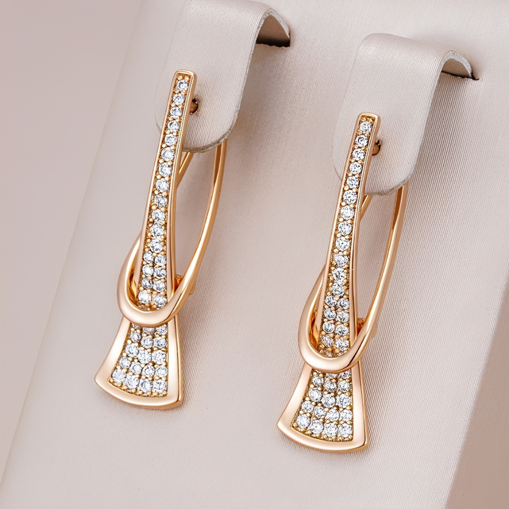 Women's Layered Earrings with Vertical Design and Decorative Stone Accents