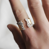 Women's Adjustable Open Statement Ring with Structured Band and Stone Accents