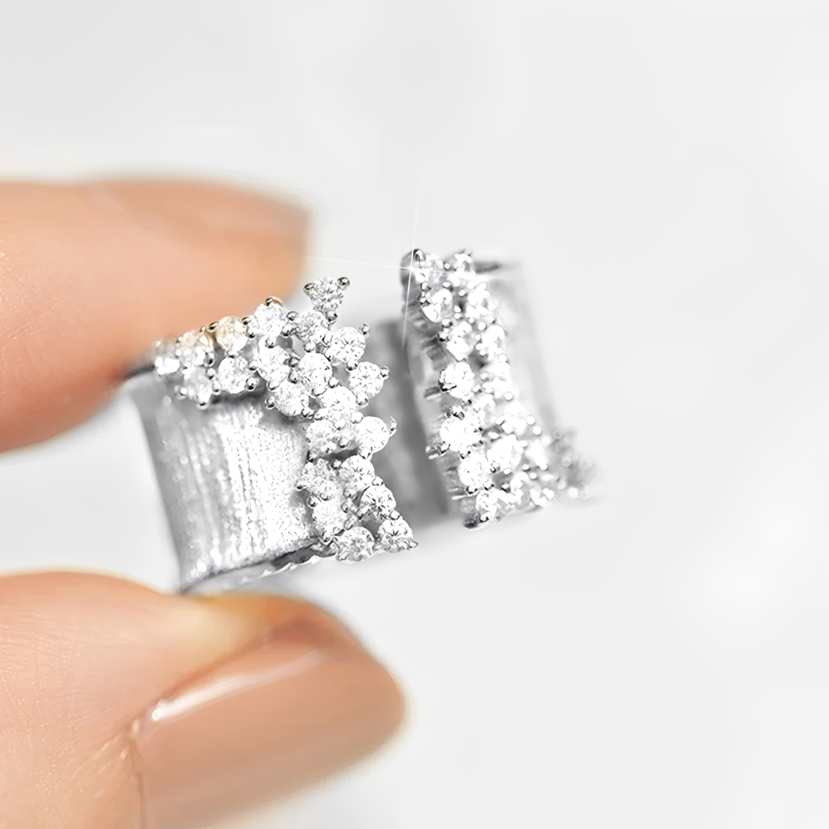 Women's Adjustable Open Statement Ring with Structured Band and Stone Accents