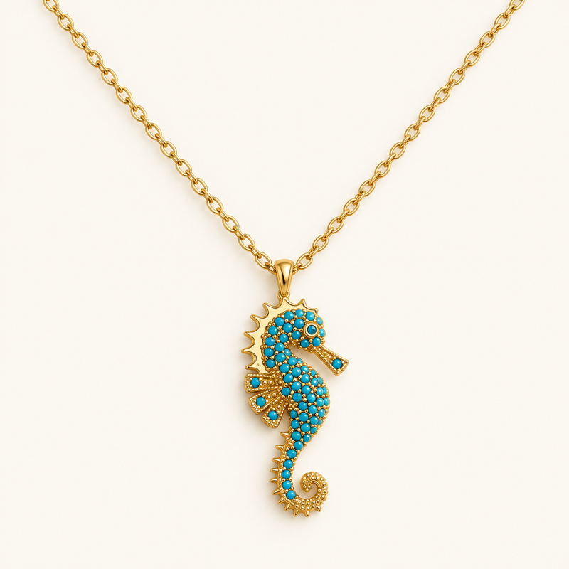 Women's Necklace Featuring a Seahorse Pendant with Ocean Theme