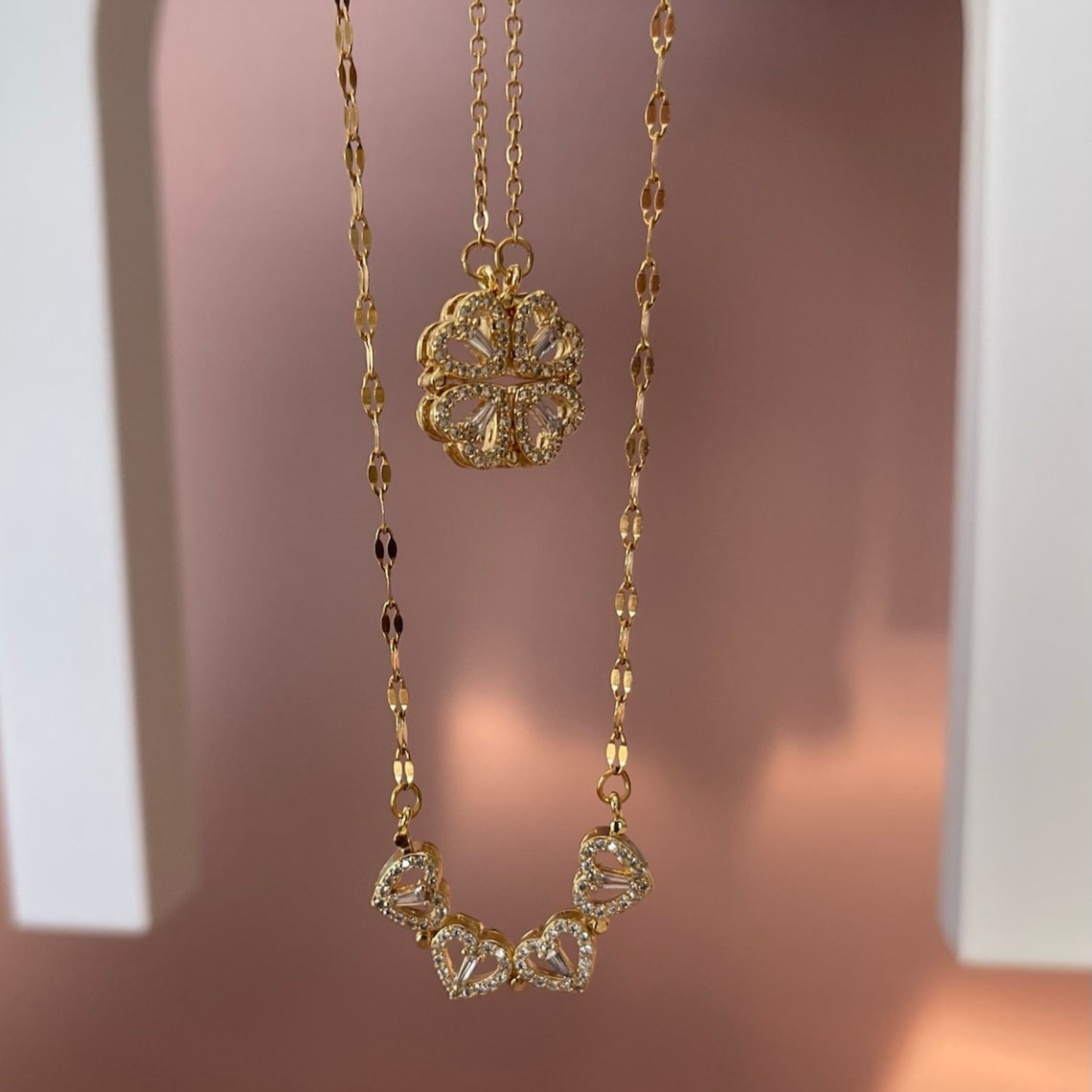 Four-leaf clover necklace with heart