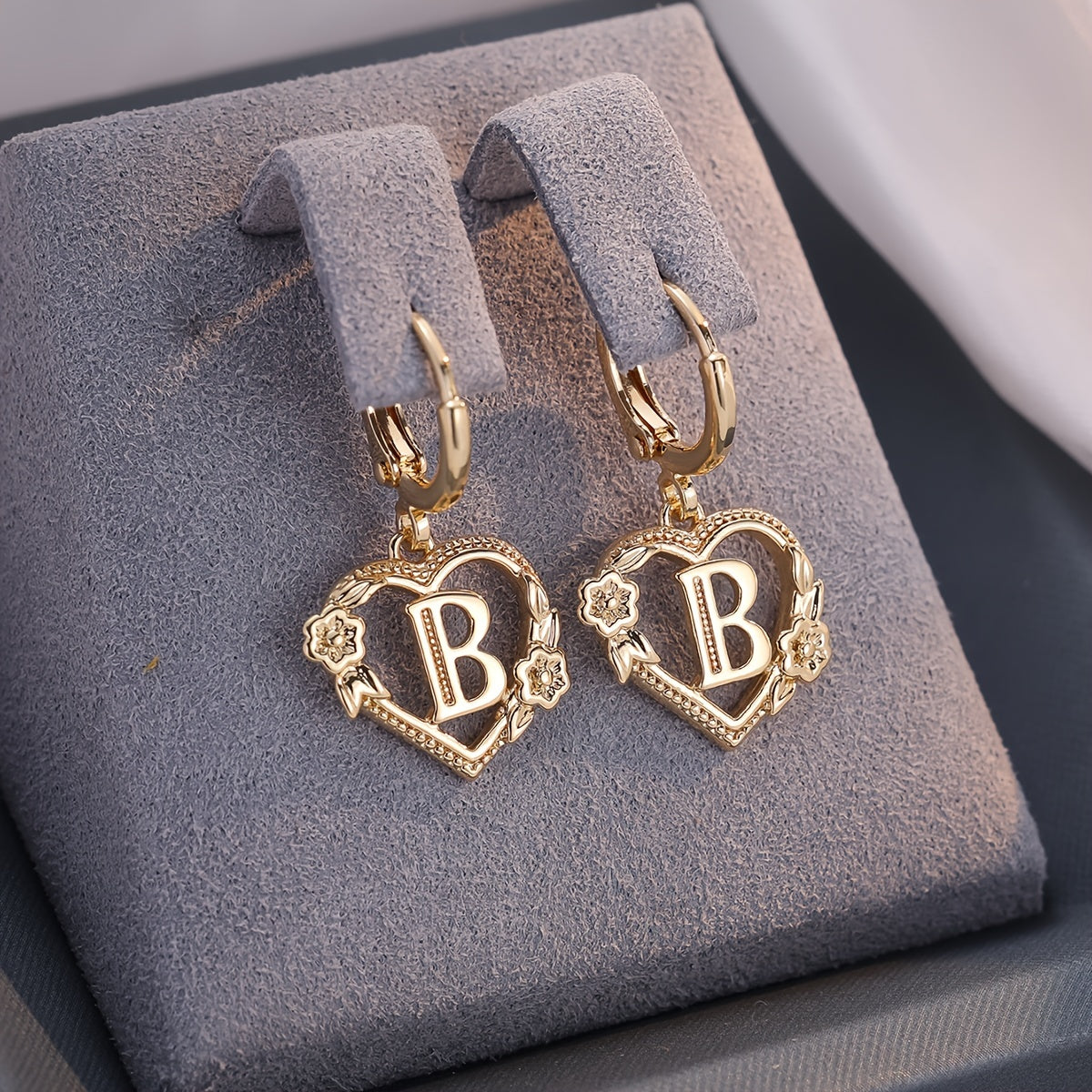 Women's Heart Hoops Featuring Initial and Floral Accents