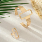 Women's Adjustable Bracelet and Ring Set Featuring Geometric Rectangle Design