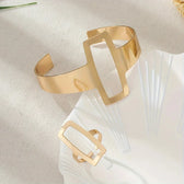 Women's Adjustable Bracelet and Ring Set Featuring Geometric Rectangle Design