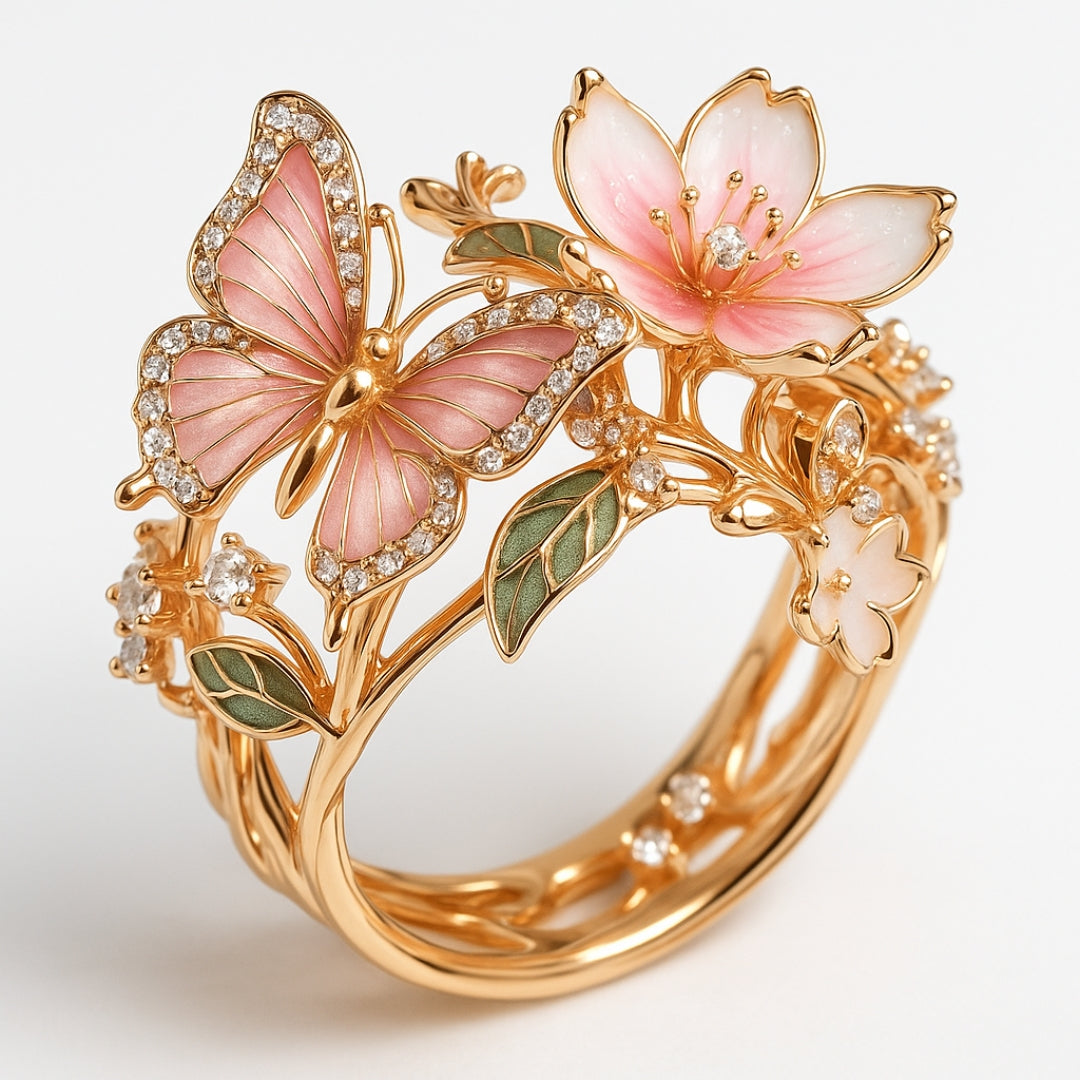 Women's Butterfly Ring featuring Decorative Stone Details