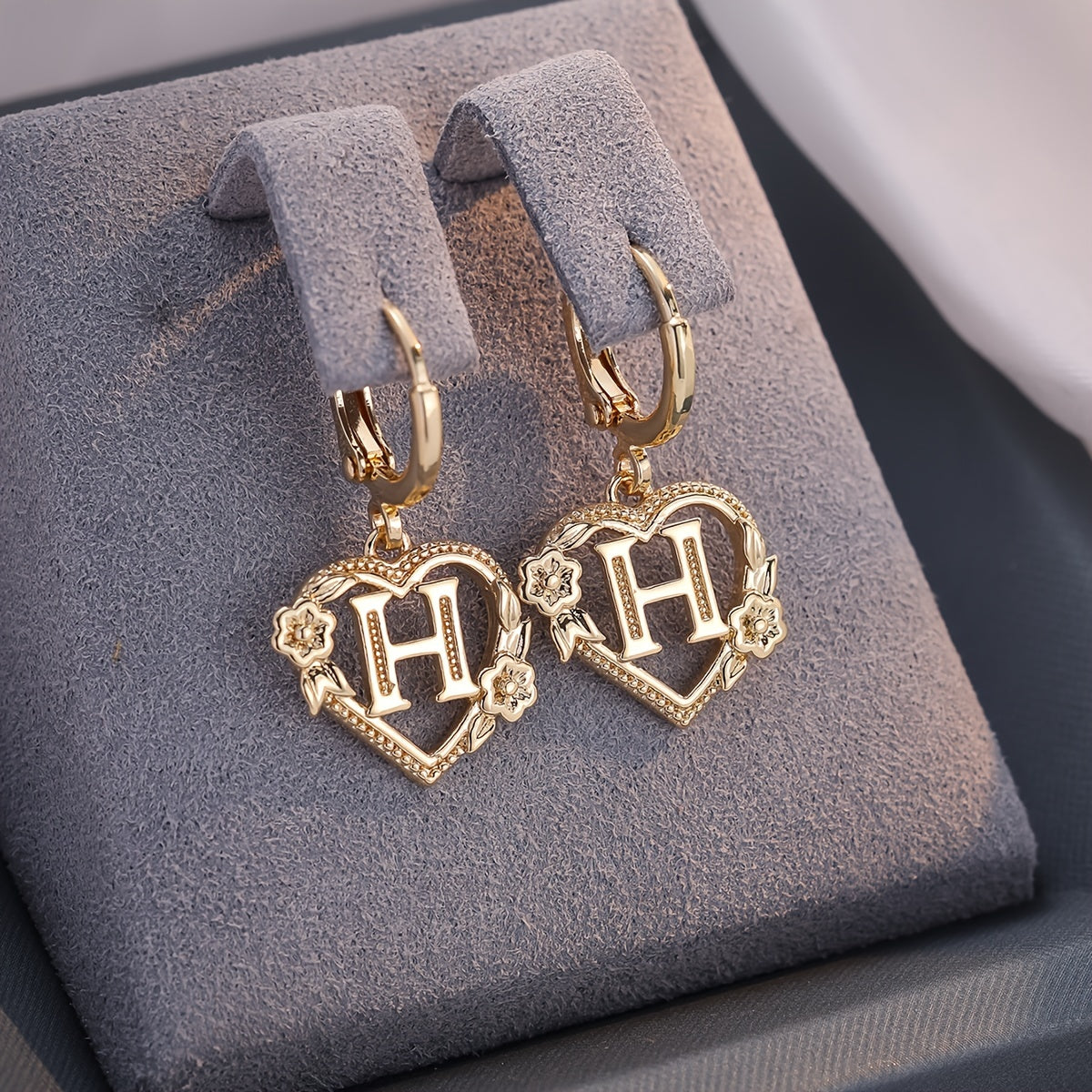Women's Heart Hoops Featuring Initial and Floral Accents