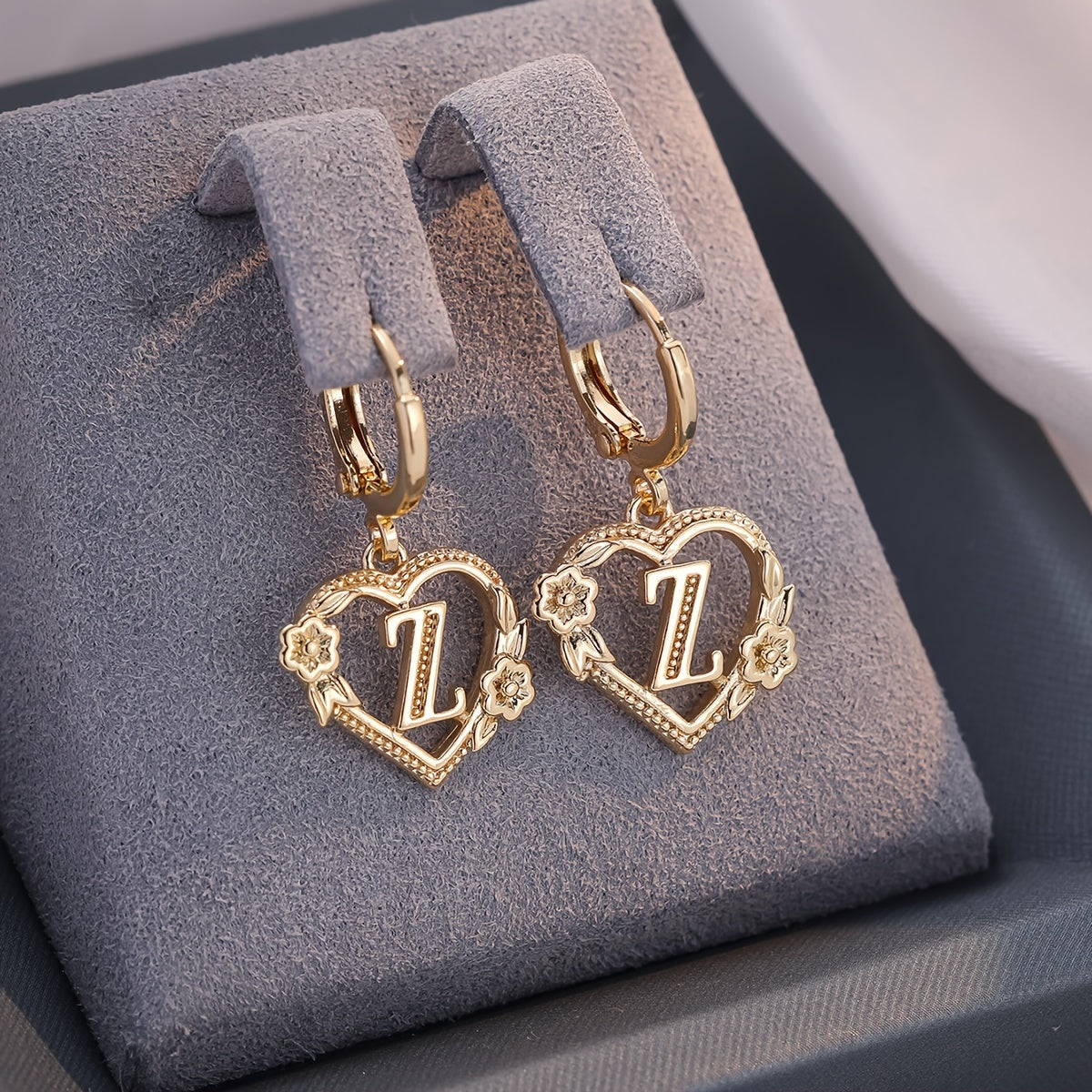 Women's Heart Hoops Featuring Initial and Floral Accents