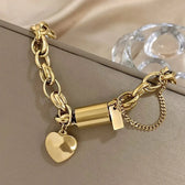 Women's Statement Chain Bracelet Featuring Heart Charms and Multi-Layered Chain Details